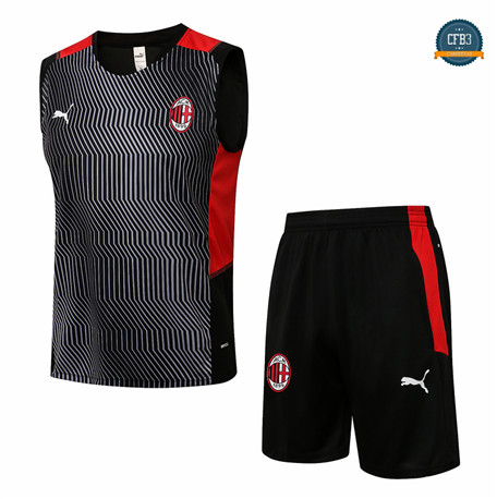 Cfb3 Camisetas Entrenamiento AC Milan Debardeur + Pantalones Equipación Negro 2021/2022