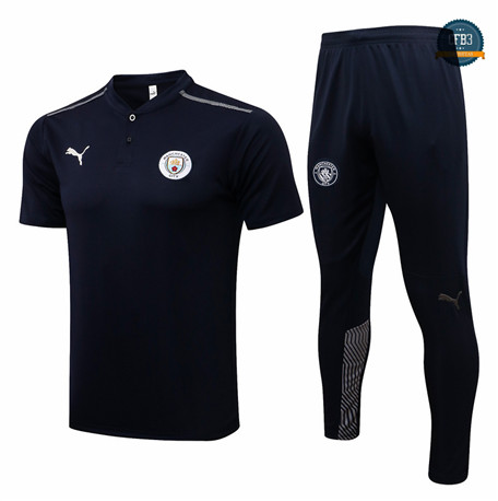 Cfb3 Camisetas Entrenamiento Manchester City Polo + Pantalones Equipación Azul marino 2021/2022