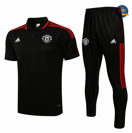 Cfb3 Camisetas Entrenamiento Manchester United Polo + Pantalones Equipación Negro/Rojo 2021/2022
