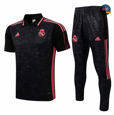 Cfb3 Camisetas Entrenamiento Real Madrid Polo + Pantalones Equipación Negro 2021/2022