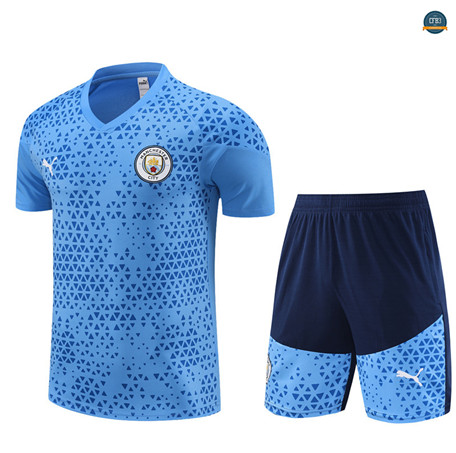 Nuevas Cfb3 Camiseta Entrenamiento Manchester City + Pantalones Cortos Equipación Azul Claro 2023/2024