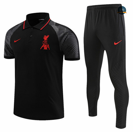 Venta Cfb3 Camiseta Entrenamiento Liverpool Polo + Pantalones Equipación Negro 2022/2023
