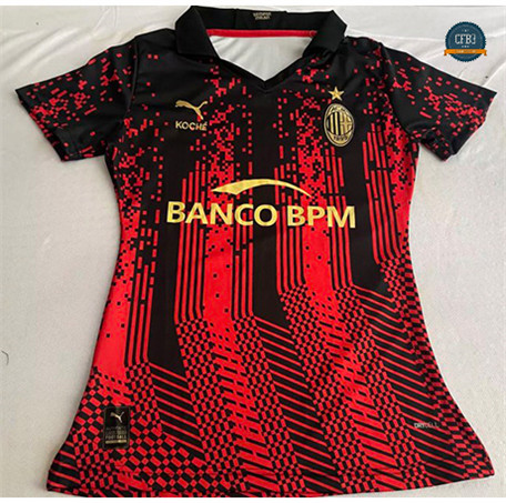 Diseñar Cfb3 Camiseta AC Milan Mujer Equipación Rojo 2023/2024