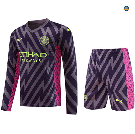 Venta Cfb3 Camiseta Entrenamiento Manchester City Manche Longue + Pantalones Cortos Equipación Púrpura 2023/2024 online