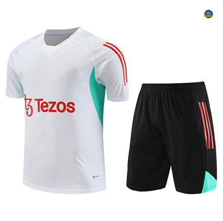 Diseñar Cfb3 Camiseta Entrenamiento Manchester United + Pantalones Cortos Equipación Blanco 2023/2024 baratas