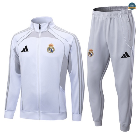 Diseño Chaqueta Chándal Fútbol Real Madrid Equipación Blanco/Gris 2025/2026