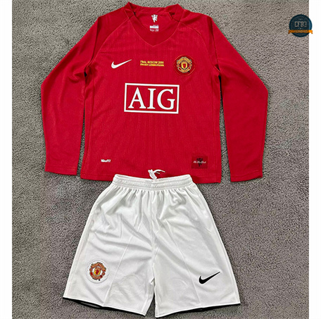Outlet Camiseta Retro 2007-08 Manchester United Niño 1ª Equipación Manga Larga