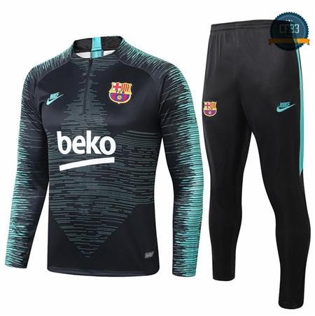 Cfb3 Camisetas D029 Chandal Barcelona Negro/Azul banda Verde 2019/2020 Cremallera Mitad