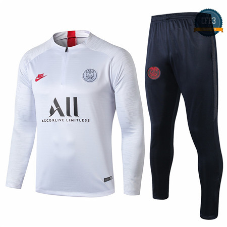 Cfb3 Camisetas D047 Chandal PSG Blanco/Negro 2019/2020 Cremallera Mitad