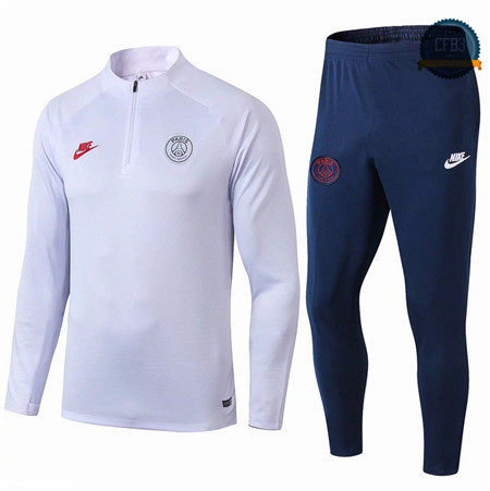 Cfb3 Camisetas D048 Chandal PSG Blanco/Azul Oscuro 2019/2020 Cremallera Mitad