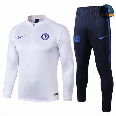 Cfb3 Camisetas D082 Chandal Chelsea Blanco/Azul Oscuro 2019/2020 Cremallera Mitad