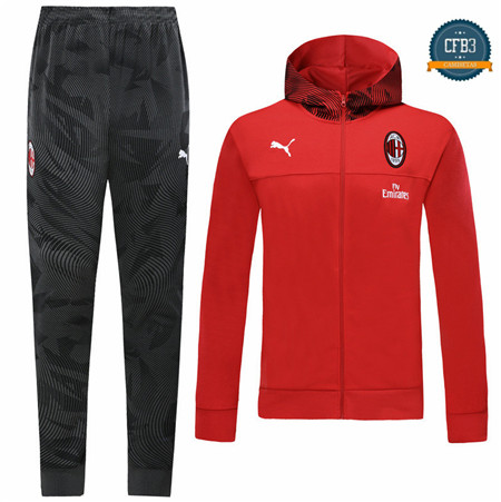 Cfb3 Camisetas D100 Chandal AC Milan Rojo/Negro Sombrero 2019/2020