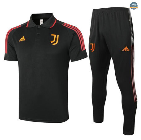 Cfb3 Camiseta Entrenamiento Juventus Polo + Pantalones Equipación Negro/Rojo 2020/2021