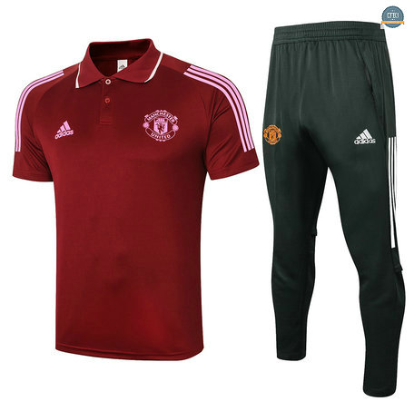 Cfb3 Camisetas Entrenamiento Manchester United Polo + Pantalones Equipación Carmesí 2020/2021