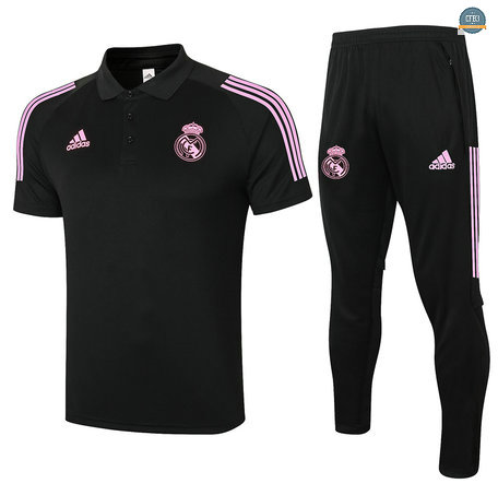 Cfb3 Camisetas Entrenamiento Real Madrid Polo + Pantalones Equipación Negro 2020/2021