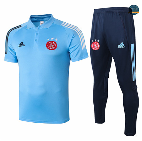Cfb3 Camisetas Entrenamiento AFC Ajax POLO + Pantalones Azul Claro 2020/2021