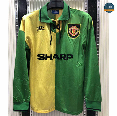 Cfb3 Camiseta Retro 1992-94 Manchester United Manga Larga Amarillo/Verde