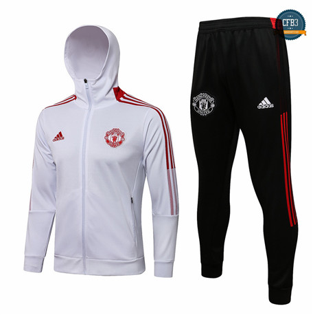 Cfb3 Chaqueta Chandal Manchester United Equipación Sombrero Blanco/Rojo 2021/2022