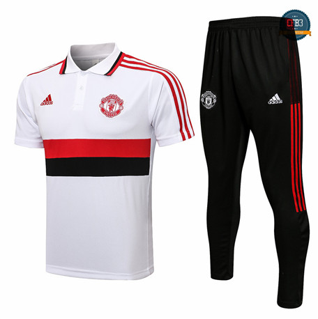 Cfb3 Camiseta Manchester United POLO + Pantalones Equipación Blanco/Negro/Rojo 2021/2022