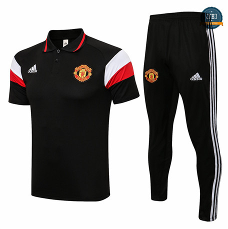 Cfb3 Camiseta Manchester United POLO + Pantalones Equipación Negro/Rojo/Blanco 2021/2022