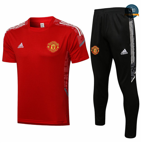 Cfb3 Camiseta Manchester United + Pantalones Equipación Liga de Campeones Rojo/Blanco 2021/2022