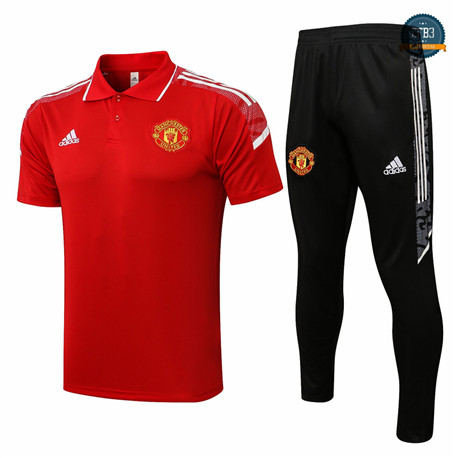 Cfb3 Camiseta Manchester United POLO + Pantalones Equipación Liga de Campeones Rojo/Blanco 2021/2022