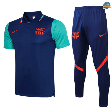 Cfb3 Camisetas Entrenamiento Barcelona POLO + Pantalones Equipación Azul/Verde 2021/2022