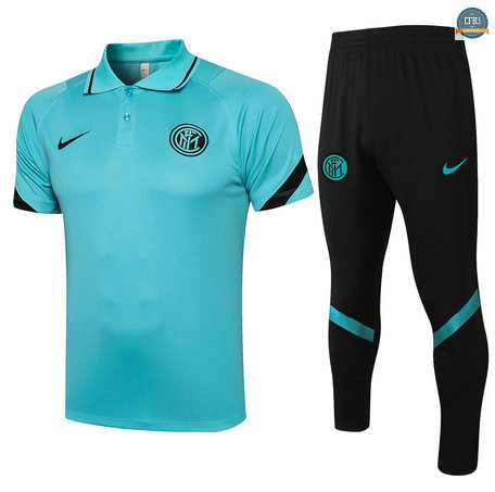 Cfb3 Camisetas Entrenamiento Inter Milan POLO + Pantalones Equipación Azul claro 2021/2022