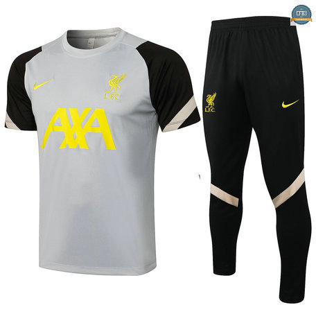 Cfb3 Camisetas Entrenamiento Liverpool + Pantalones Equipación Gris claro/Negro 2021/2022