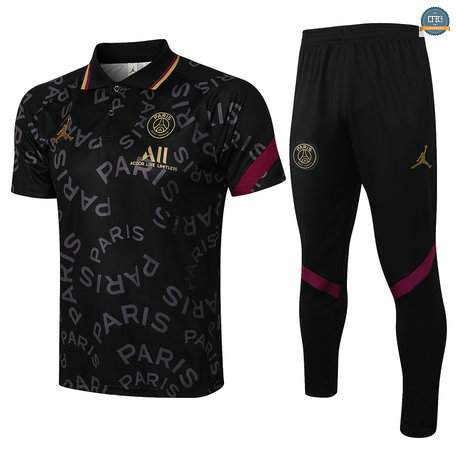 Cfb3 Camisetas Entrenamiento PSG Jordan POLO + Pantalones Equipación Negro 2021/2022
