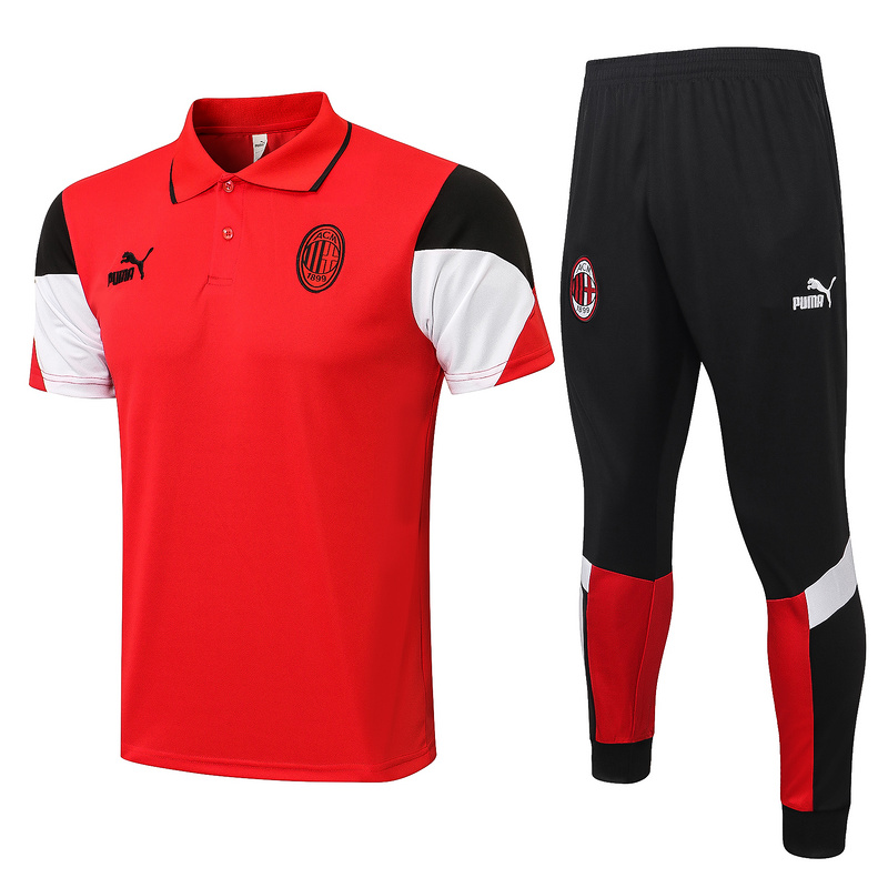 Cfb3 Camiseta Entrenamiento Polo AC Milan + Pantalones Equipación Rojo 2021/2022