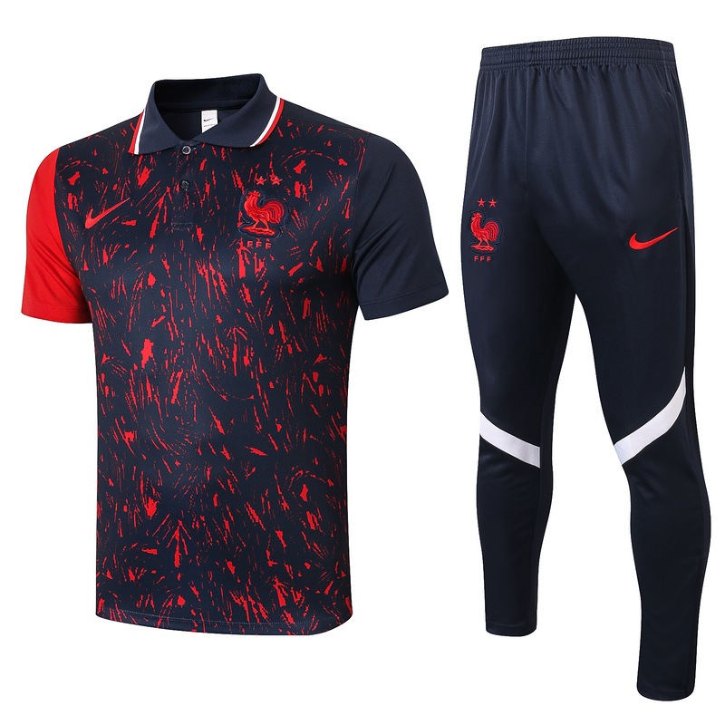 Cfb3 Camiseta Entrenamiento Polo Francia + Pantalones Equipación Negro/Rojo 2021/2022