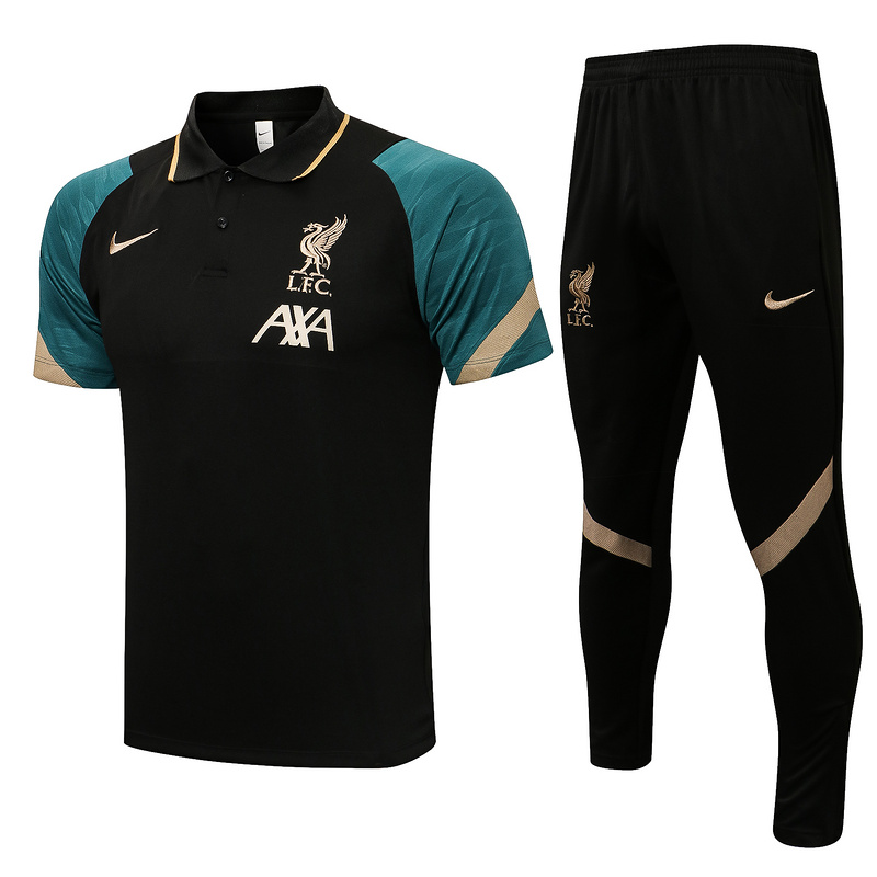 Cfb3 Camiseta Entrenamiento Polo Liverpool + Pantalones Equipación Negro 2021/2022