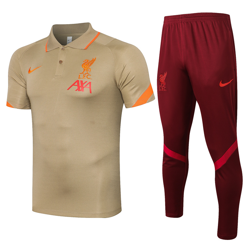 Cfb3 Camiseta Entrenamiento Polo Liverpool + Pantalones Equipación Caqui 2021/2022