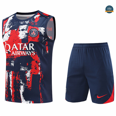 Hacer Camiseta Entrenamiento futbol Sin Mangas Paris Saint Germain 2024/2025 Azul marino + Pantalón Corto