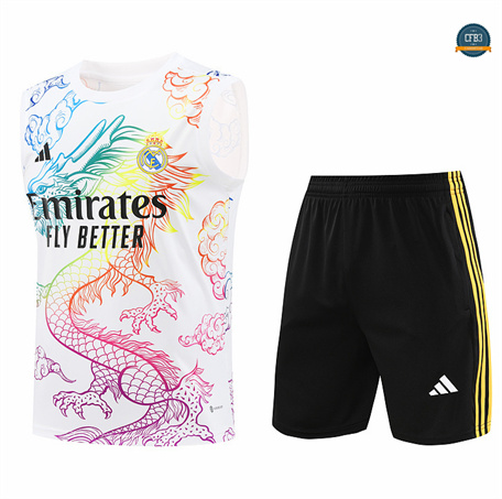 Hacer Camiseta Entrenamiento futbol Sin Mangas Real Madrid 2024/2025 Blanco + Pantalón Corto