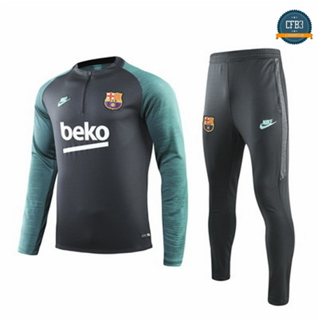 Chándal Q09 Barcelona Equipación Verde Militar/Negro 2019/2020 Cuello redondo Cremallera Mitad