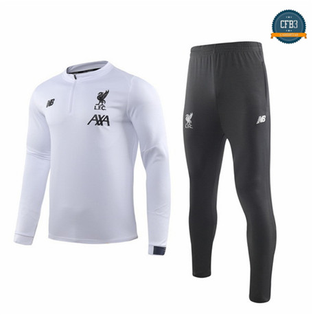 Chándal Q28 Liverpool Equipación Blanco/Negro 2019/2020 Cuello redondo Cremallera Mitad