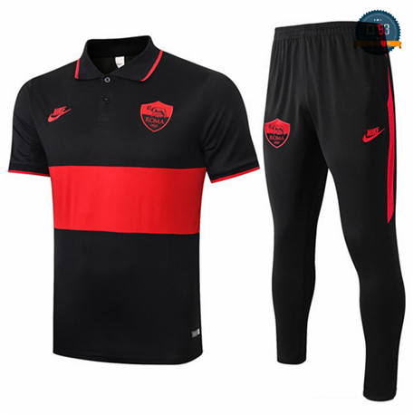 Cfb3 Camisetas B104 - Entrenamiento As Roma Polo + Pantalones Negro/Rojo 2019/2020