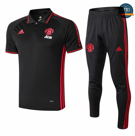 Cfb3 Camiseta Entrenamiento Manchester United POLO + Pantalones Negro/Banda roja 2019/2020