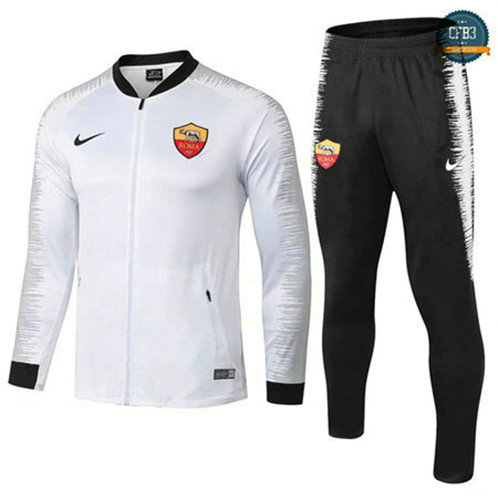 Chaqueta Chándal AS Roma Blanco + Pantalones Negro 2018/2019